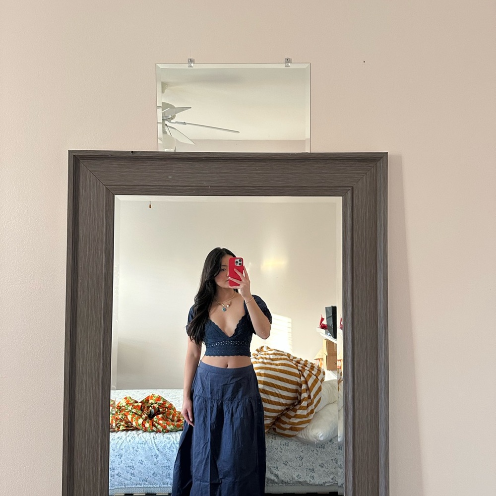 Altar'd State Navy Blue Cropped Lace Top